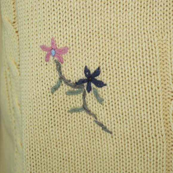 Vintage 80s Floral Embroidered Cotton Knit Sweater Medium - Picture 3 of 10